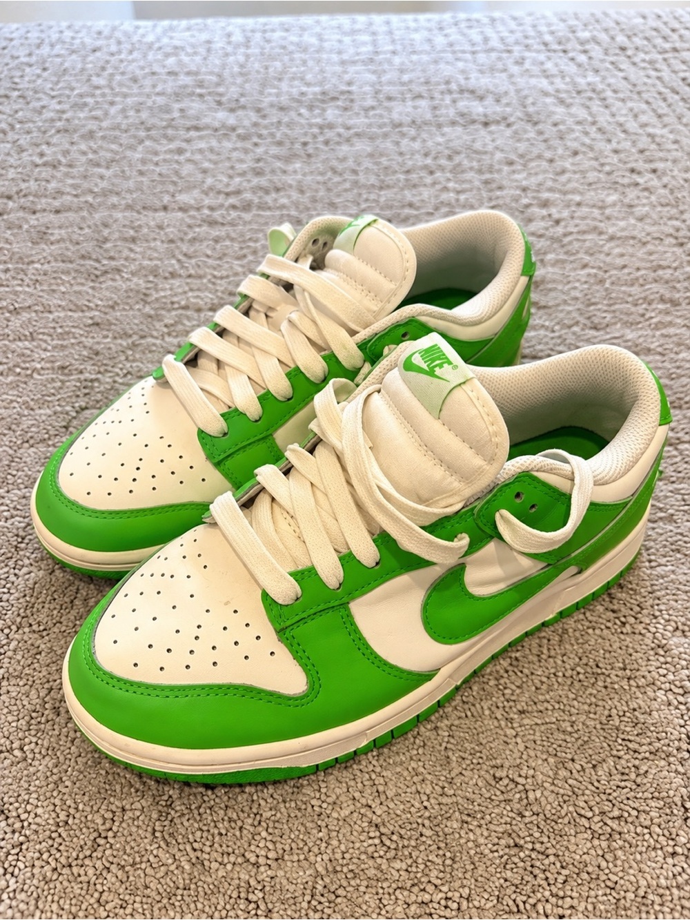 Nike Dunk Low Sneakers in White and Bright Green